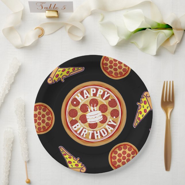 Whole Pizza Happy Birthday Party Design Paper Plate (Wedding)