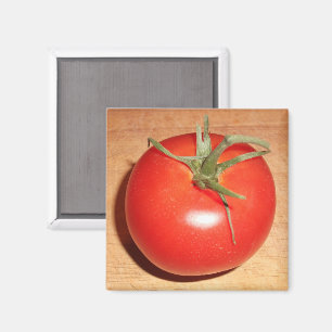Whole Red Tomato on Wooden Cutting Board Magnet