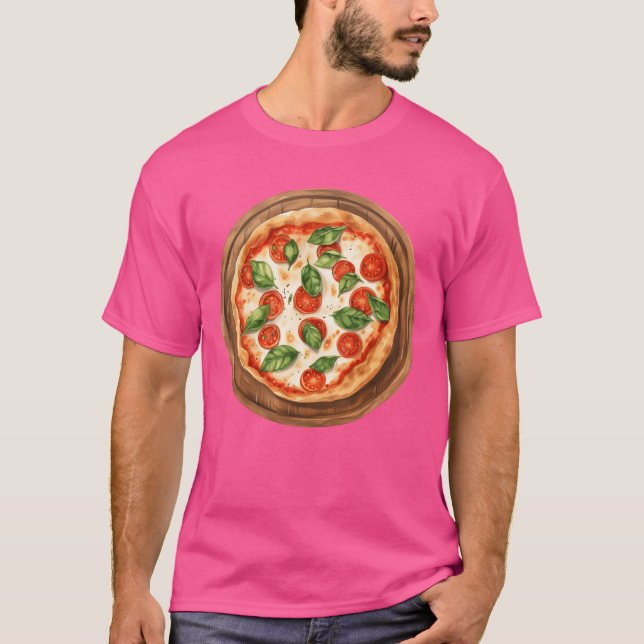 Whole Round Pizza Margherita Served On A Wooden Bo T-Shirt (Front)