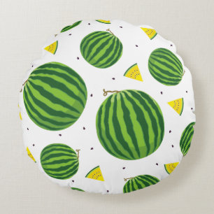 Whole Watermelons & Yellow Wedges Pattern Round Cushion