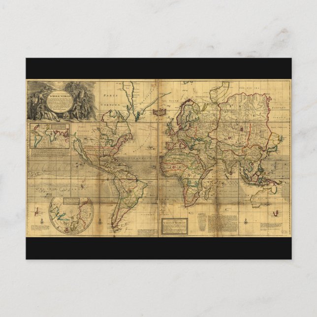 Whole World Map by Herman Moll (1719) Postcard (Front)