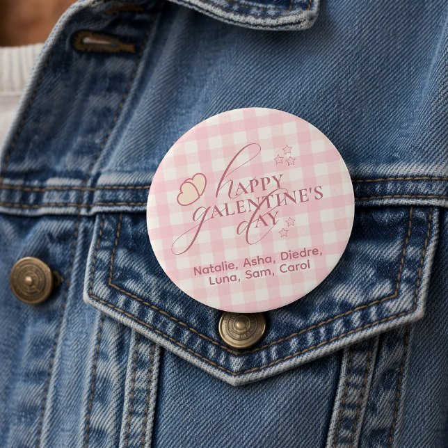Wholesome Cute Pink Check Typography Galentines 7.5 Cm Round Badge (Creator Uploaded)