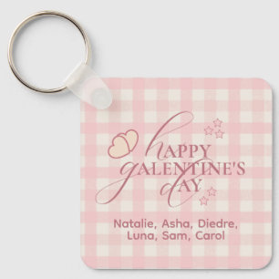Wholesome Cute Pink Check Typography Galentines Key Ring