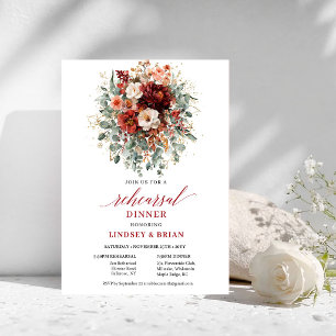 Wholesome Fall Burgundy Floral Rehearsal Dinner Invitation