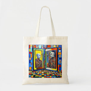 Whom do you see in the mirror tote bag
