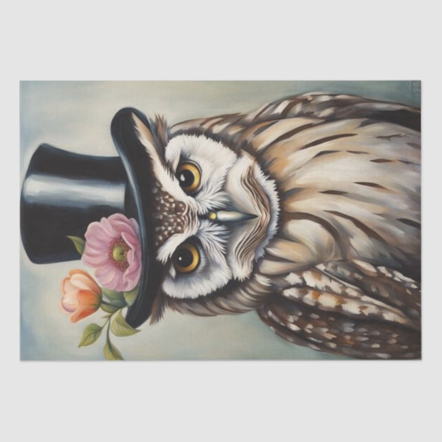 Whooo Wears It Best? Owl in Top Hat Decoupage Tissue Paper (Front)