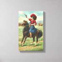 Whoopin' Vintage Cowgirl 9"x14.5" Canvas Print