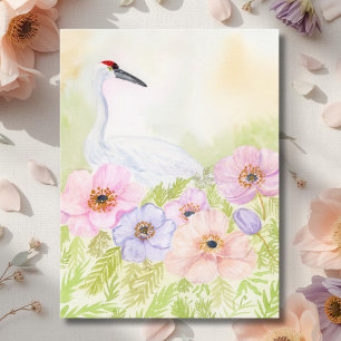  Whooping Crane with Pastel Anemones  Postcard