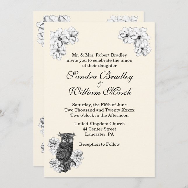 Whoo's Getting Married Cream Wedding Invitation (Front/Back)