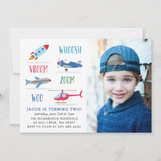 Whoosh Vroom woo Space Air birthday party photo Invitation