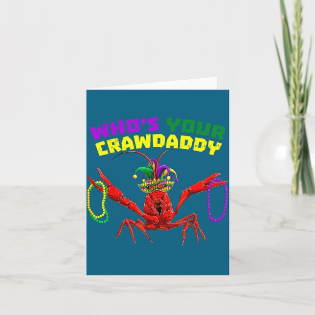 Who's crawdaddy crawfish jester beads mardi gras card (Front)