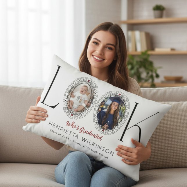 Who's Graduated Black Elegant Photo Collage Throw  Lumbar Cushion (Creator Uploaded)