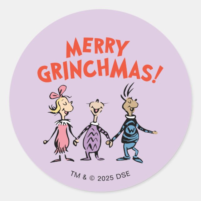 Whos Holding Hands Merry Grinchmas Classic Round Sticker (Front)