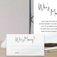 Who's Memory Bridal Shower Game Green Wash Card