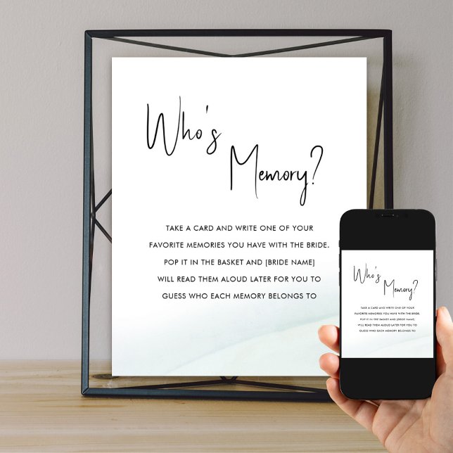 Who's Memory Bridal Shower Game Green Wash Poster (Interactive Bridal Shower Game Poster to personalize with the bride-to-be's name)