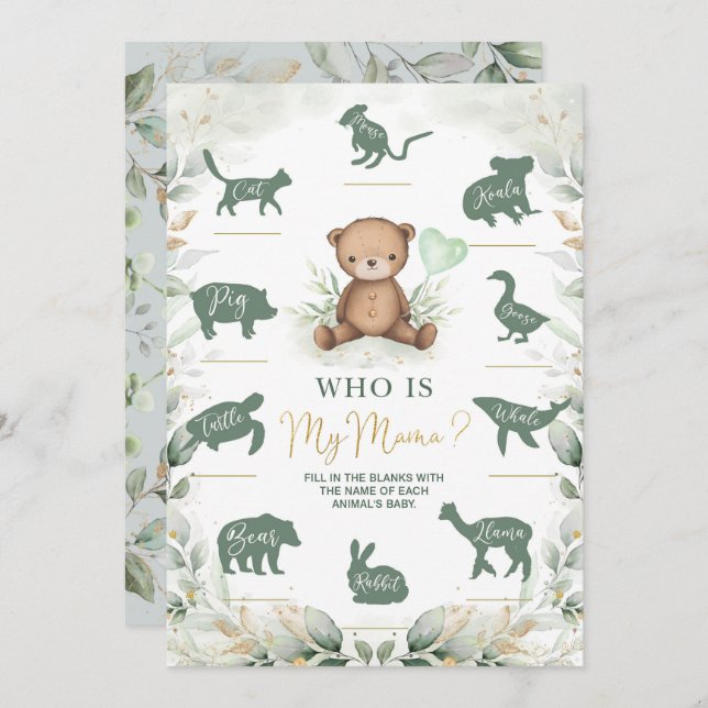 Who's My Mama Teddy Bear Baby Shower Game Card (Front/Back)