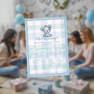 Who's My Mummy Cute Grey Bear Boy Shower Game Invitation