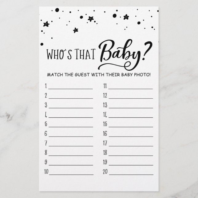 Who's that baby? Game Baby Shower Party game (Front)