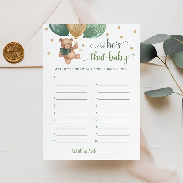 Who's That Baby Photo Baby Shower Teddy Bear Card (Creator Uploaded)