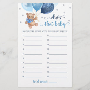 Who's That Baby Photo Game Baby Shower Teddy Bear 