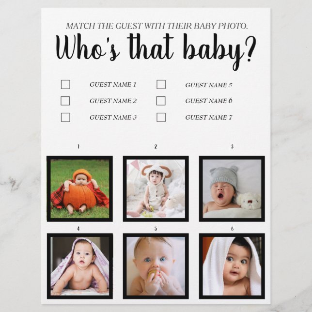 Who's that baby shower game funny simple classic f flyer (Front)