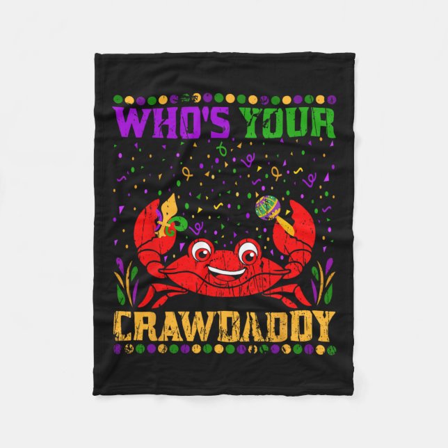 Whos Your Crawdaddy Jester Crawfish Beads Mardi Gr Fleece Blanket (Front)