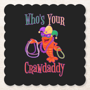Whos Your Crawdaddy Mardi Gras Crawfish Beads Mask Paper Coaster