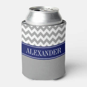 Wht Chevron CB Navy Name Monogram Can Cooler