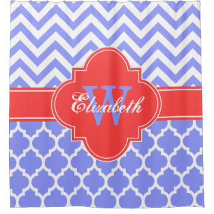 Wht Coral Red Moroccan #5 Chevron 1IQRN Shower Curtain