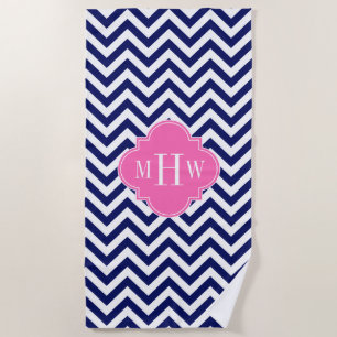 Wht DIY Colour BG LG Chevron #5 Q Hot Pink Monogra Beach Towel