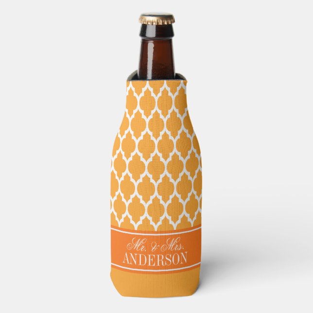 Wht Moroccan #4 CB Pumpkin Name Wedding Bottle Cooler (Bottle Front)
