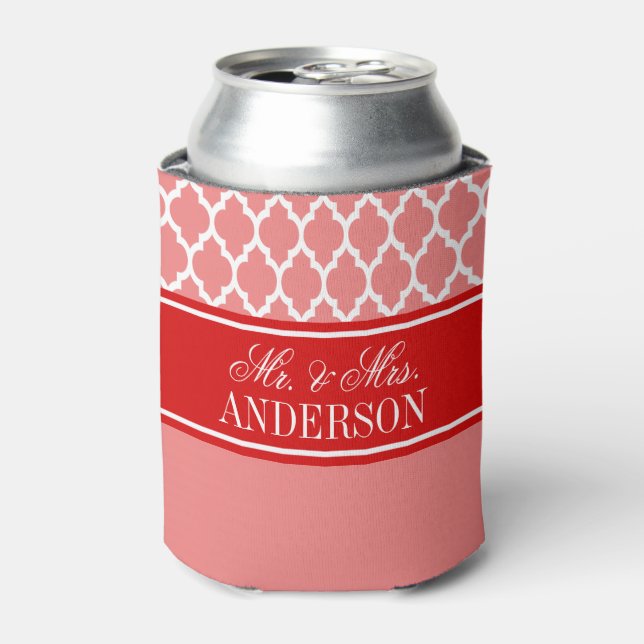 Wht Moroccan #4 CB Red Name Wedding Can Cooler (Can Front)