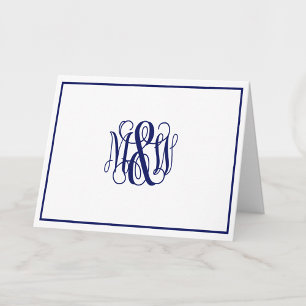 Wht Navy 3 Initial Vine Script Monogram B&G DIY BG Note Card