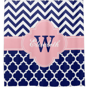 Wht Pink Moroccan #5 Chevron 1IQRN Shower Curtain