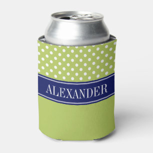 Wht Polka Dot CB Navy Name Monogram Can Cooler