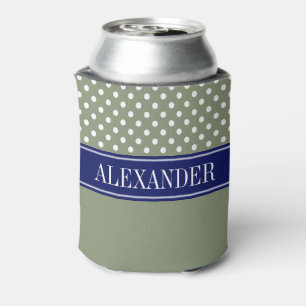 Wht Polka Dot CB Navy Name Monogram Can Cooler