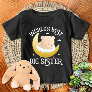 Whte Bear + Moon. World's Best Big Sister  Baby T-Shirt