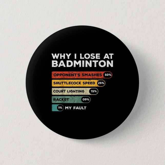 Why I Lose At Badminton Funny  6 Cm Round Badge (Front)