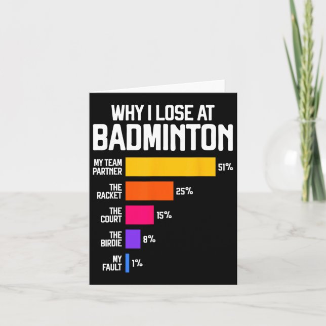 Why I Lose At Badminton Funny Excuses Shuttle Bird Card (Front)