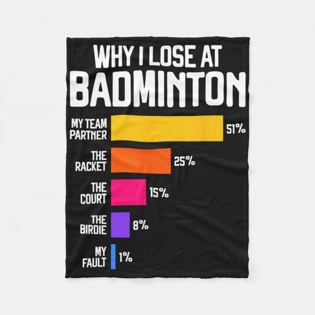 Why I Lose At Badminton Funny Excuses Shuttle Bird Fleece Blanket (Front)
