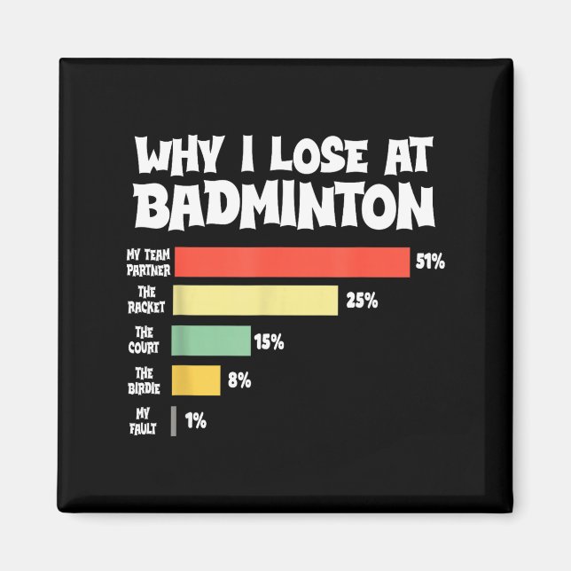 Why I Lose At Badminton Funny Excuses Shuttle Bird Magnet (Front)