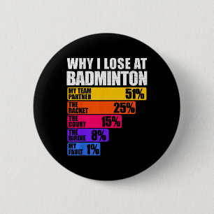 Why I Lose At Badminton Humour  6 Cm Round Badge