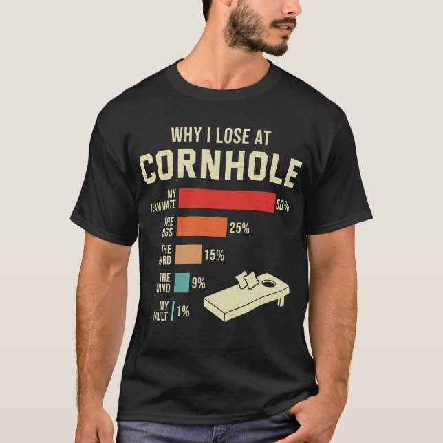 Why I Lose at Cornhole Funny Bags Game Player T-Shirt (Front)