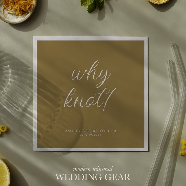 Why knot! Minimal Typographic Gold Cocktail Napkin (Creator Uploaded)