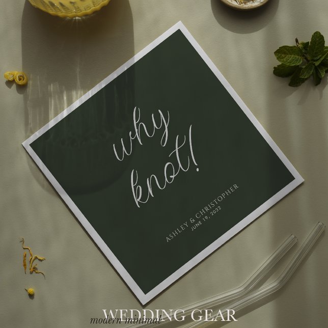 Why knot! Minimal Typographic Moss Green Cocktail Napkin (Creator Uploaded)