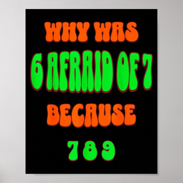 Why Was 6 Afraid Of 7, Because 789. Funny 67 Meme  Poster (Front)