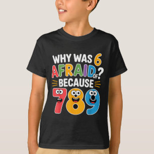 Why Was 6 Afraid Of 7 Funny Math Joke Colorful Num T-Shirt