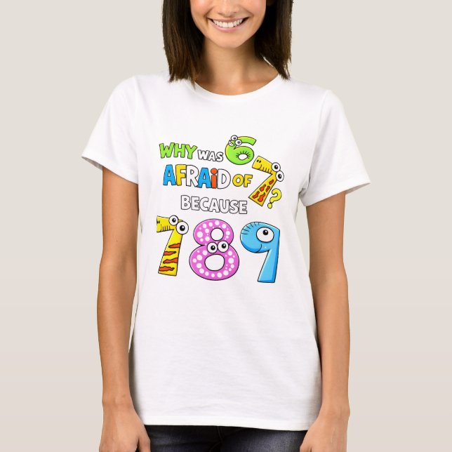 Why Was 6 Afraid of 7 Funny Math T Shirt (Front)