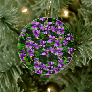 WI State Flower Wood Violet Mosaic Ceramic Tree Decoration