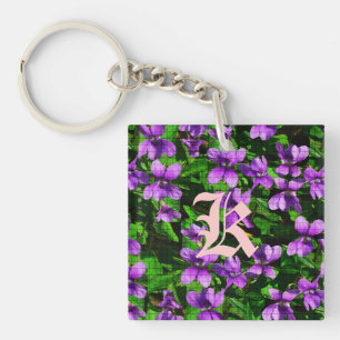 WI State Flower Wood Violet Mosaic Key Ring